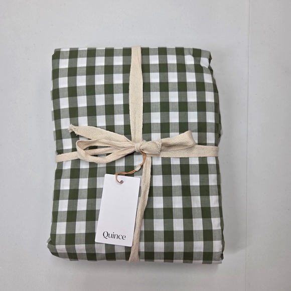 NWT QUINCE Classic Organic Percale Duvet Cover Full/Queen Olive Gingham 9775 - Picture 1 of 7
